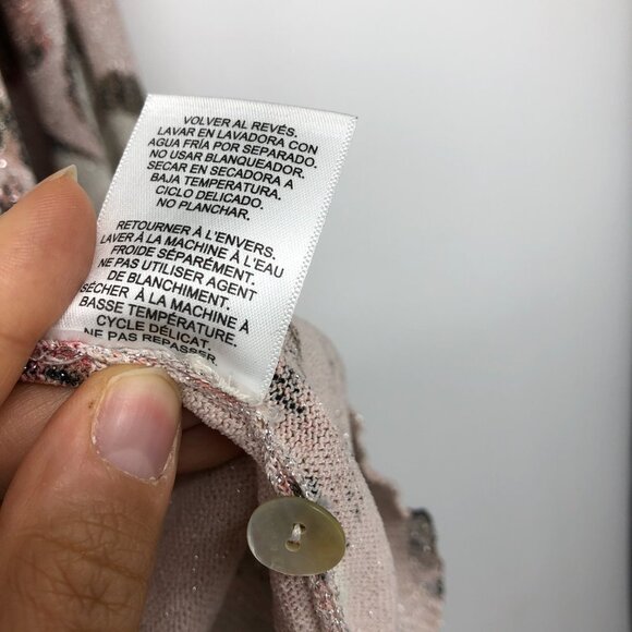 Alfred Dunner Pink sequin Knit Button-Up Cardigan Floral Sparkly pastels size ~M - Picture 10 of 16